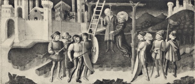 Anonimo — Macchiavelli Zanobi - sec. XV - San Nicola da Tolentino sostiene un impiccato — insieme